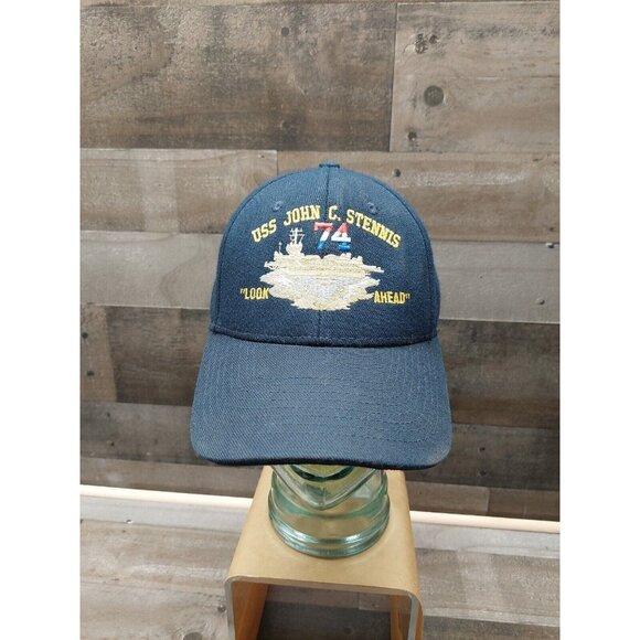 USS John C. Stennis 74 'Look Ahead' Blue W/Aircraft Carrier Logo Hook N Loop Hat - Picture 1 of 8